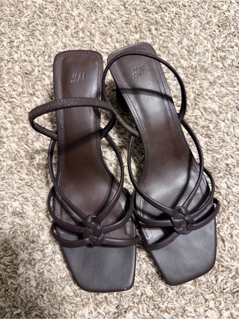 H&M Dark Brown Knotted Strappy Square-Toe Sandals